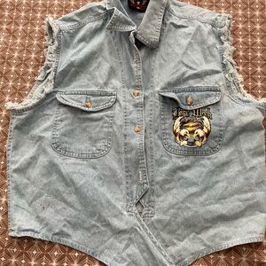 Denim Sleeveless Shirt with Bike Week 2015 Patch